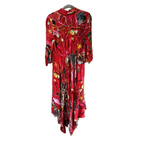 SOFT SURROUNDINGS Red Watercolor Art To Wear Provencia Dress Hankerchief Sz S - Picture 2 of 14